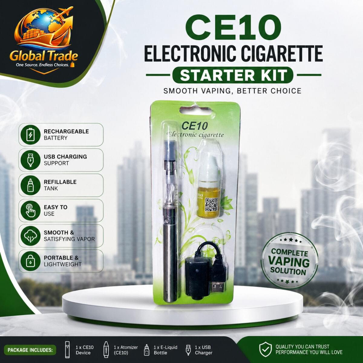 CE10 Electronic Cigarette Starter Kit with USB Charger | Rechargeable Vape Pen